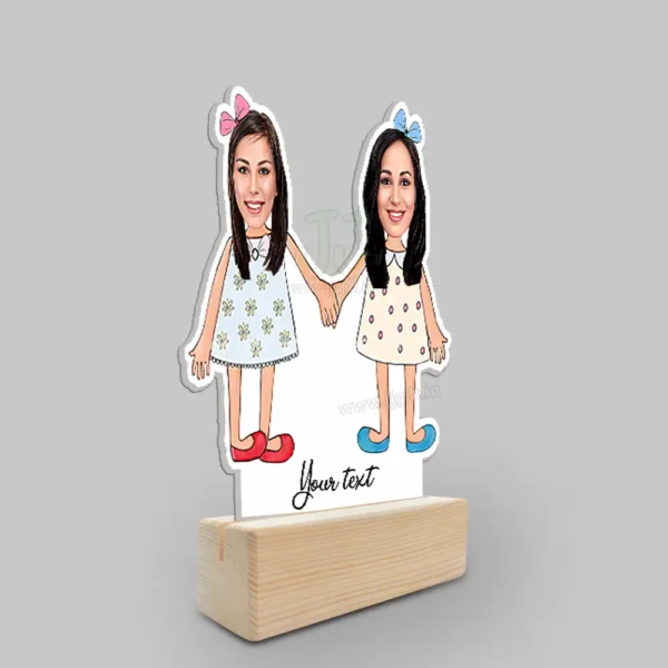 Personalized Best Friend Caricature Gift, Custom Wooden Stand with Two Girls Holding Hands, Unique Friendship Day or Sister Gift - Image 3