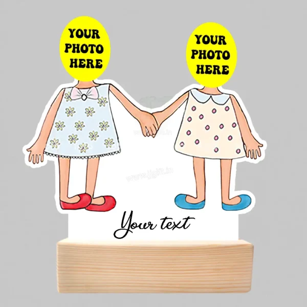 Personalized Best Friend Caricature Gift, Custom Wooden Stand with Two Girls Holding Hands, Unique Friendship Day or Sister Gift - Image 4
