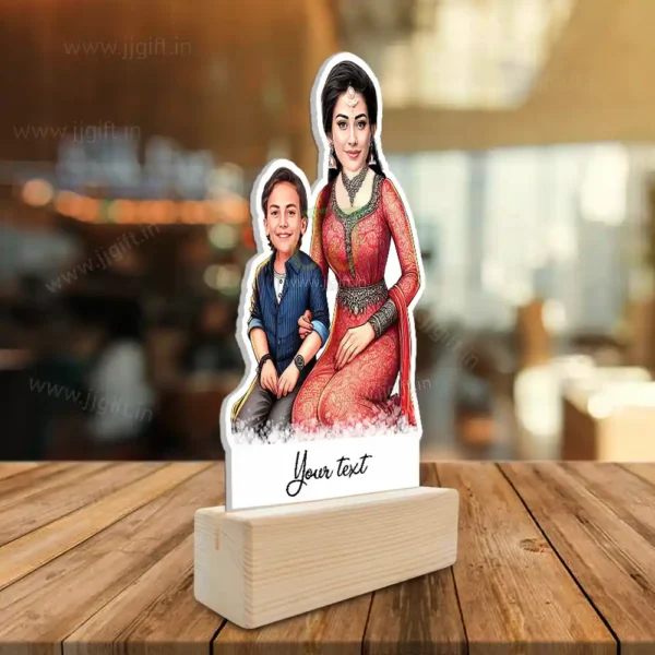 Personalized Indian Mother and Child Caricature Standy, Ethnic Outfit Custom Gift for Mom and Son - Image 2