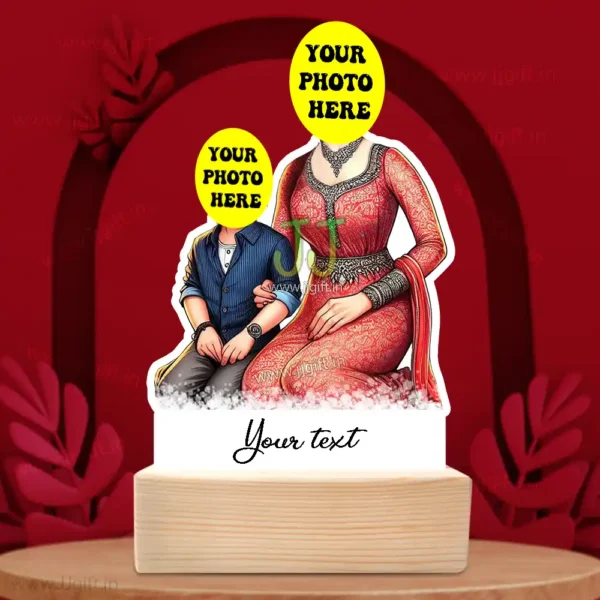 Personalized Indian Mother and Child Caricature Standy, Ethnic Outfit Custom Gift for Mom and Son - Image 3