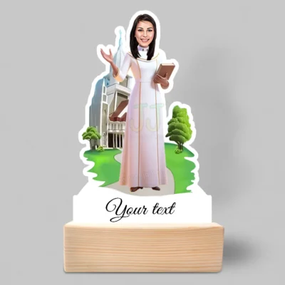Best personalized gift for churche pastor Female,Acrylic made caricature gift for pastor Female