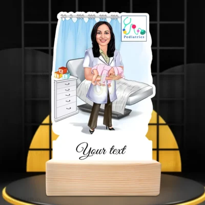 Custom Pediatrician Caricature With Wooden Stand-Doctor’s Pride Edition