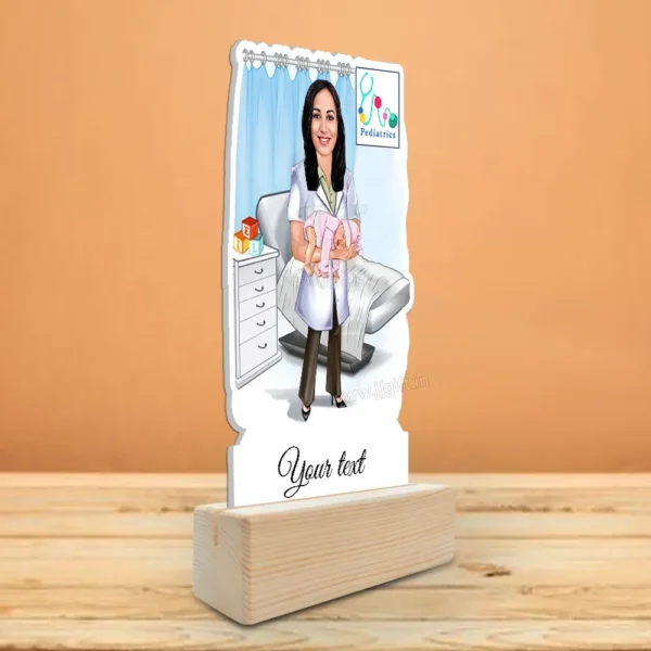 Custom Pediatrician Caricature With Wooden Stand-Doctor’s Pride Edition - Image 2