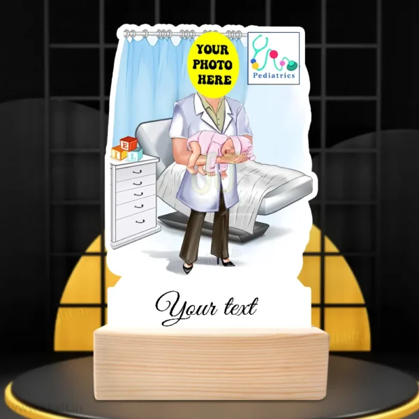 Custom Pediatrician Caricature With Wooden Stand-Doctor’s Pride Edition - Image 3