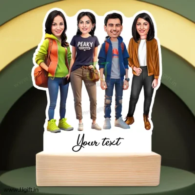 Stylish outfit Male and Female Friend Group caricature For 1 Male & 3 Female