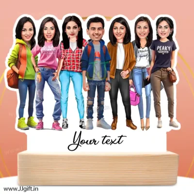 Stylish outfit Male and Female Friend Group caricature For 1 Male & 6 Female