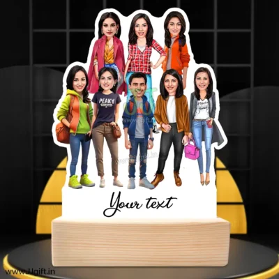 Stylish outfit Male and Female Friend Group caricature For 1 Male & 7 Female