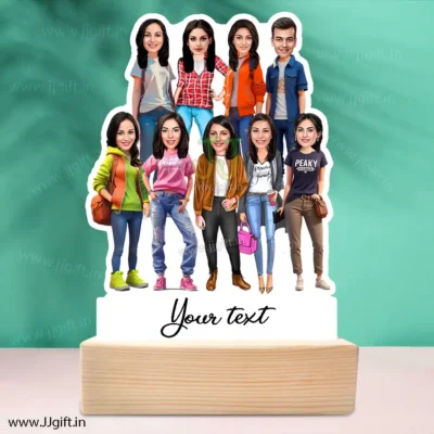 Stylish outfit Male and Female Friend Group caricature For 1 Male & 8 Female