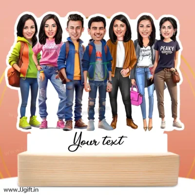 Stylish outfit Male and Female Friend Group caricature For 2 Male & 5 Female