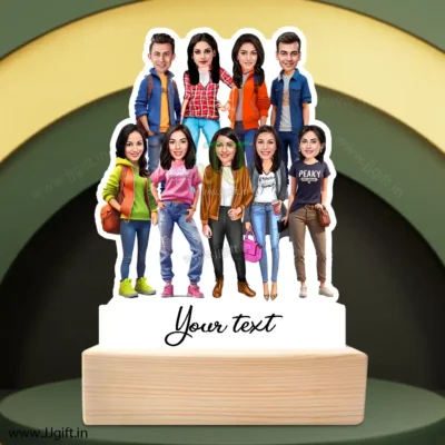 Stylish outfit Male and Female Friend Group caricature For 2 Male & 7 Female