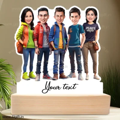 Stylish outfit Male and Female Friend Group caricature For 3 Male & 2 Female