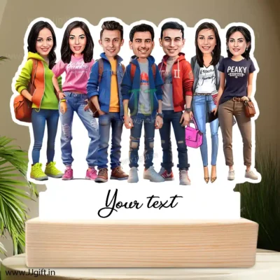 Stylish outfit Male and Female Friend Group caricature For 3 Male & 4 Female