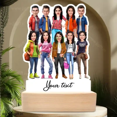 Stylish outfit Male and Female Friend Group caricature For 3 Male & 7 Female