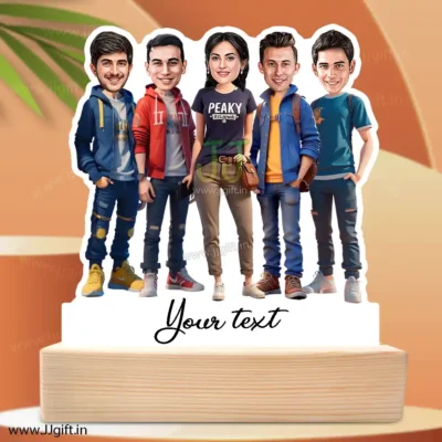 Stylish outfit Male and Female Friend Group caricature For 4 Male & 1 Female