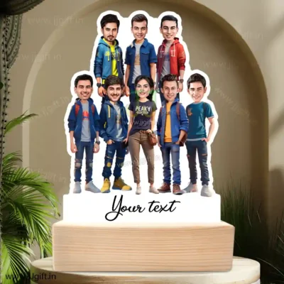 Stylish outfit Male and Female Friend Group caricature For 7 Male & 1 Female