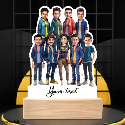 Stylish outfit Male and Female Friend Group caricature For 8 Male & 1 Female