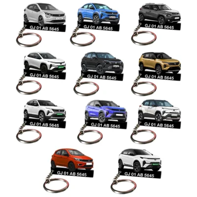 Tata All Cars Keychain With Color Option & Number, Altroz-Curvv-Harrier-Nexon-Punch-Safari-Tiago