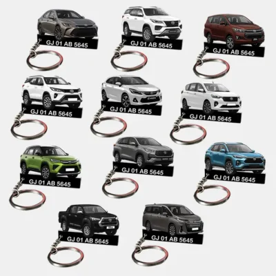 Toyota All Cars Keychain With Color Option & Number, Camry-Fortuner-Fortuner Legender-Glanza-Hilux-Innova Crysta Car-Innova Hycross Car-Rumion-Supra MK4- Supra MK5 -Urban Cruiser Hyryder-Urban Cruiser Taisor-Vellfire car Keychain