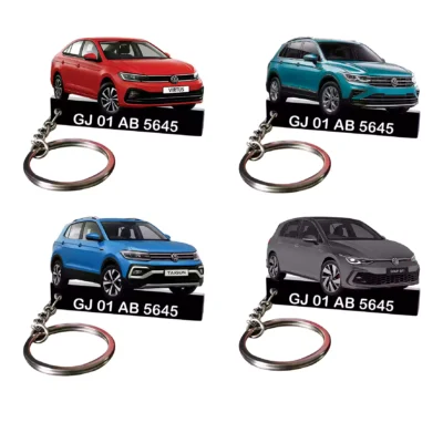Volkswagen All Cars Keychain With Color Option & Number, Golf GTI- Taigun- Tiguan- Vento- Virtus