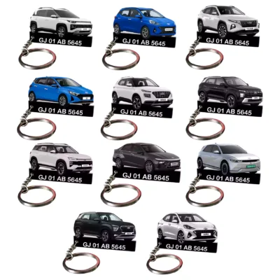 Hyundai All Cars Keychain With Color Option & Number,Aura- Alcazar- Creta- New Creta- Exter- Grand i10 Nios- i20- IONIQ 5- Tucson- Venue-  Verna