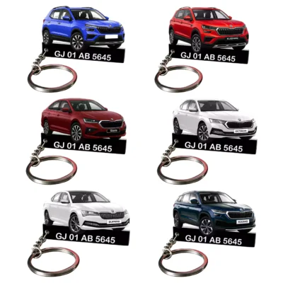 Skoda All Cars Keychain With Color Option & Number,Kodiaq- Kushaq- Kylaq- Octavia- slavia- Superb