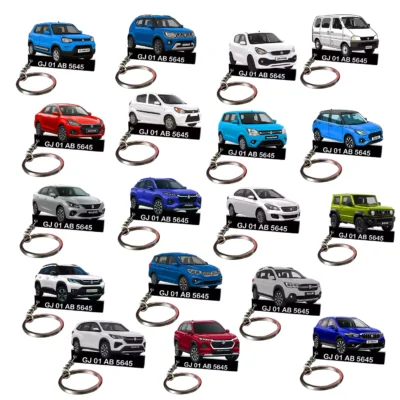 Suzuki All Cars Keychain With Color Option & Number, Alto- Baleno- Brezza- Celerio- Ciaz- Dzire- Eeco- Ertiga- Fronx- Grand Vitara- Ignis- Invicto- Jimnny-S Cross- S Presso- Swift- Wagon R- XL6