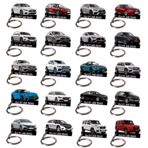 Mercedes All Cars Keychain With Color Option & Number,  AMG G 63- A Class- AMG A45 S- AMG C 43- AMG CLE- AMG GLC43 Coupe- AMG GT 63- AMG SL55- C Class- E Class- EQS-G580- GLA- GLC- GLE- GLS- Maybach EQS SUV- Maybach GLS- Maybach S Class-S Class