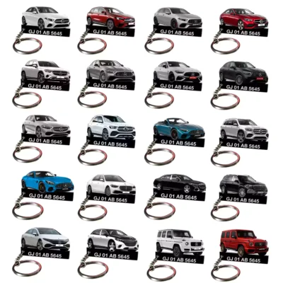 Mercedes All Cars Keychain With Color Option & Number,  AMG G 63- A Class- AMG A45 S- AMG C 43- AMG CLE- AMG GLC43 Coupe- AMG GT 63- AMG SL55- C Class- E Class- EQS-G580- GLA- GLC- GLE- GLS- Maybach EQS SUV- Maybach GLS- Maybach S Class-S Class
