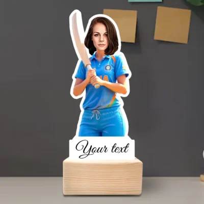 Cricket Star Girl Caricature Gift-Power Shot Edition, Personalized Batting Queen Showpiece Gift For Girl