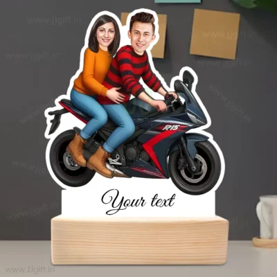 Custom Couple Bike Ride Caricature Standee with Wooden Base-Couple Love Journey Edition