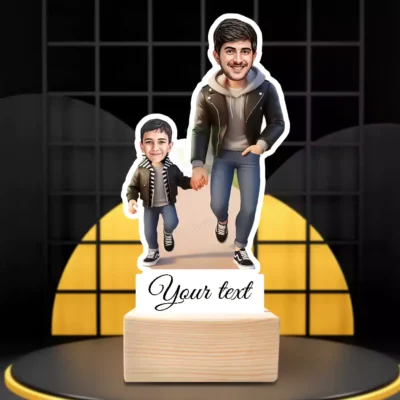 Father’s Love in Every Step-Dad & Son Edition Showpiece, Unique Caricature For Dad & Son