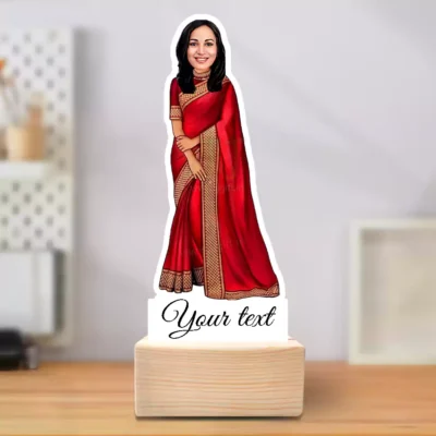 Personalized Royal Saree Diva Caricature Standee Gift, Showpiece Gift For Women With Custom Face & Text