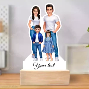 Personalized Happy Family Couple With 1 Boy & 1 Girl Caricature Table Top Standee
