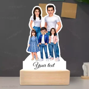 Personalized Happy Family Couple With 1 Boy & 2 Girl Caricature Table Top Standee
