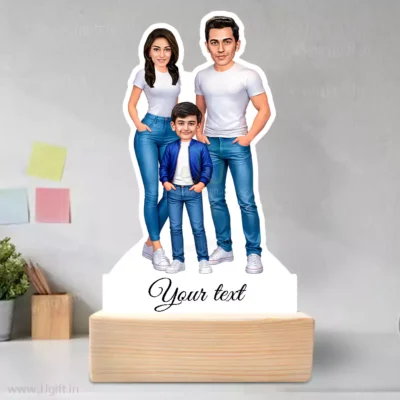 Personalized Happy Family Couple With 1 Boy Caricature Table Top Standee