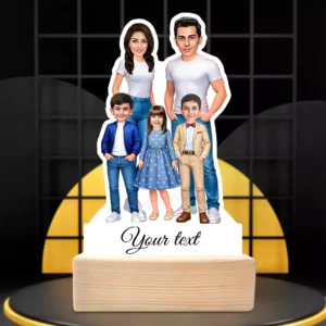 Personalized Happy Family Couple With 2 Boy & 1 Girl Caricature Table Top Standee