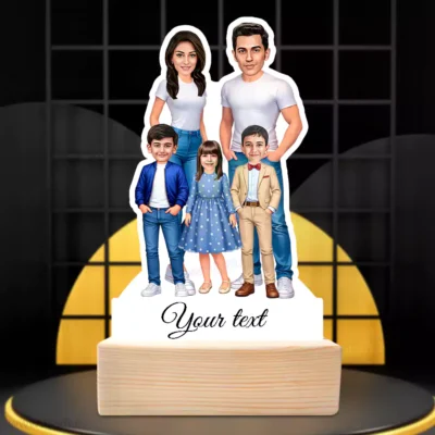 Personalized Happy Family Couple With 2 Boy & 1 Girl Caricature Table Top Standee