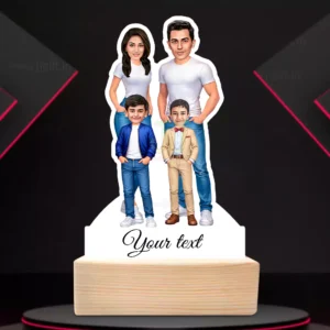 Personalized Happy Family Couple With 2 Boy Caricature Table Top Standee