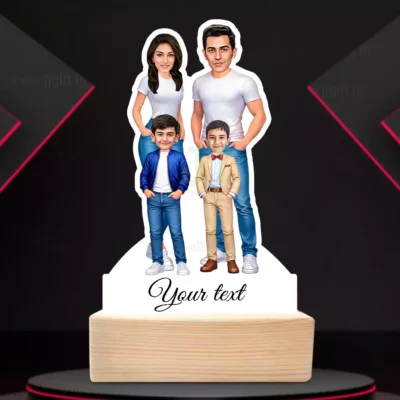 Personalized Happy Family Couple With 2 Boy Caricature Table Top Standee