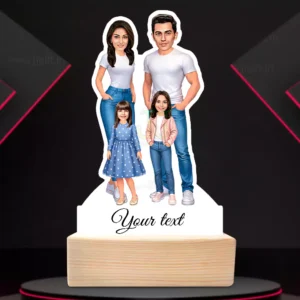 Personalized Happy Family Couple With 2 Girl Caricature Table Top Standee