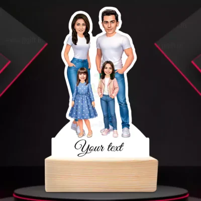 Personalized Happy Family Couple With 2 Girl Caricature Table Top Standee