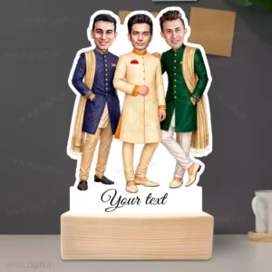 Personalized Luxury Traditional Outfit Caricature Showpiece for 3 Friend
