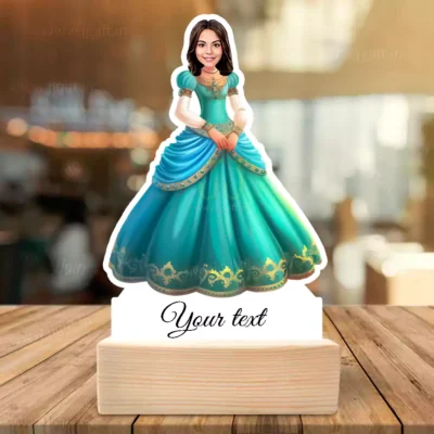 Personalized Princess Girl Caricature Standee with Wooden Base-Wonderland Edition