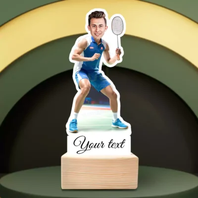 Racket Warrior Caricature Standee Gift-Shuttle Strike Edition, Personalized Caricature Gift For Badminton Player
