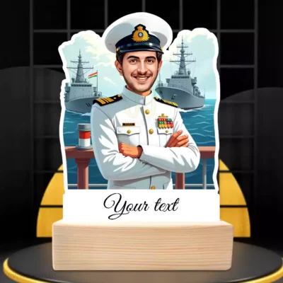 Custom Indian Navy Officer Caricature with Battleship Background-Pride Display Edition