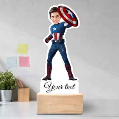 Personalized Kids Superhero Caricature Standee, Captain America Caricature Gift With Shield