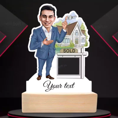Personalized Real Estate Agent Caricature Standee-Property King Edition, Custom Property Dealer Desk Decor