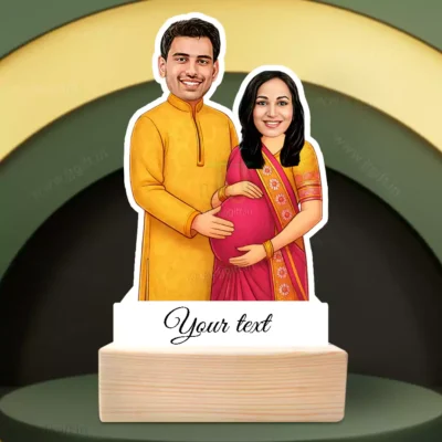 Custom Baby Announcement Standee Gift, Couple holding baby bump Theme Caricature Gift