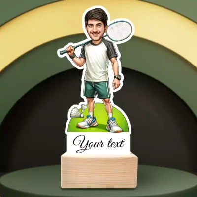 Personalized Badminton Player Caricature Standee-Casual Racket Pose Theme Gift
