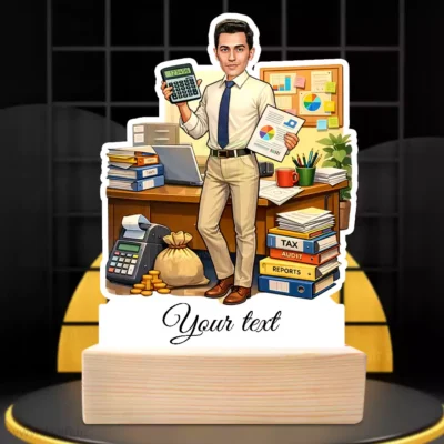 Personalized Chartered Accountant Male Caricature Standee Gift-Finance King Edition, Custom Chartered Accountant Desk Decor-The Audit Master